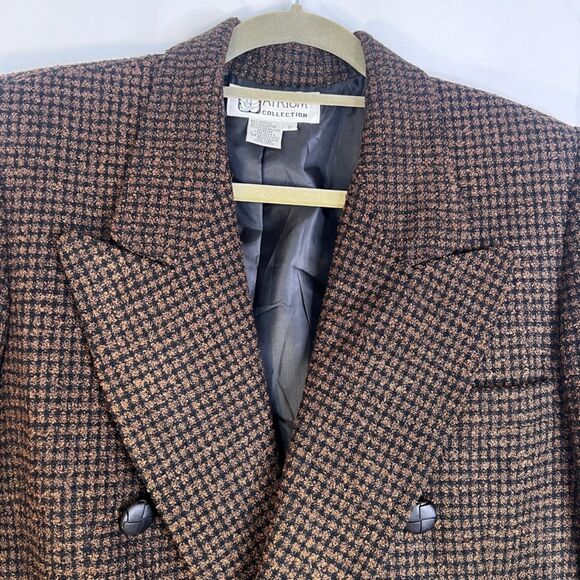 Atrium Collection Brown Tweed Plaid Career Blazer Double Breasted Size 8 Classic - Picture 3 of 10